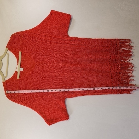 Chico's Annatto Orange Shaina Fringe Open Weave Pullover Sweater Dress Size 2/12 - Picture 11 of 11